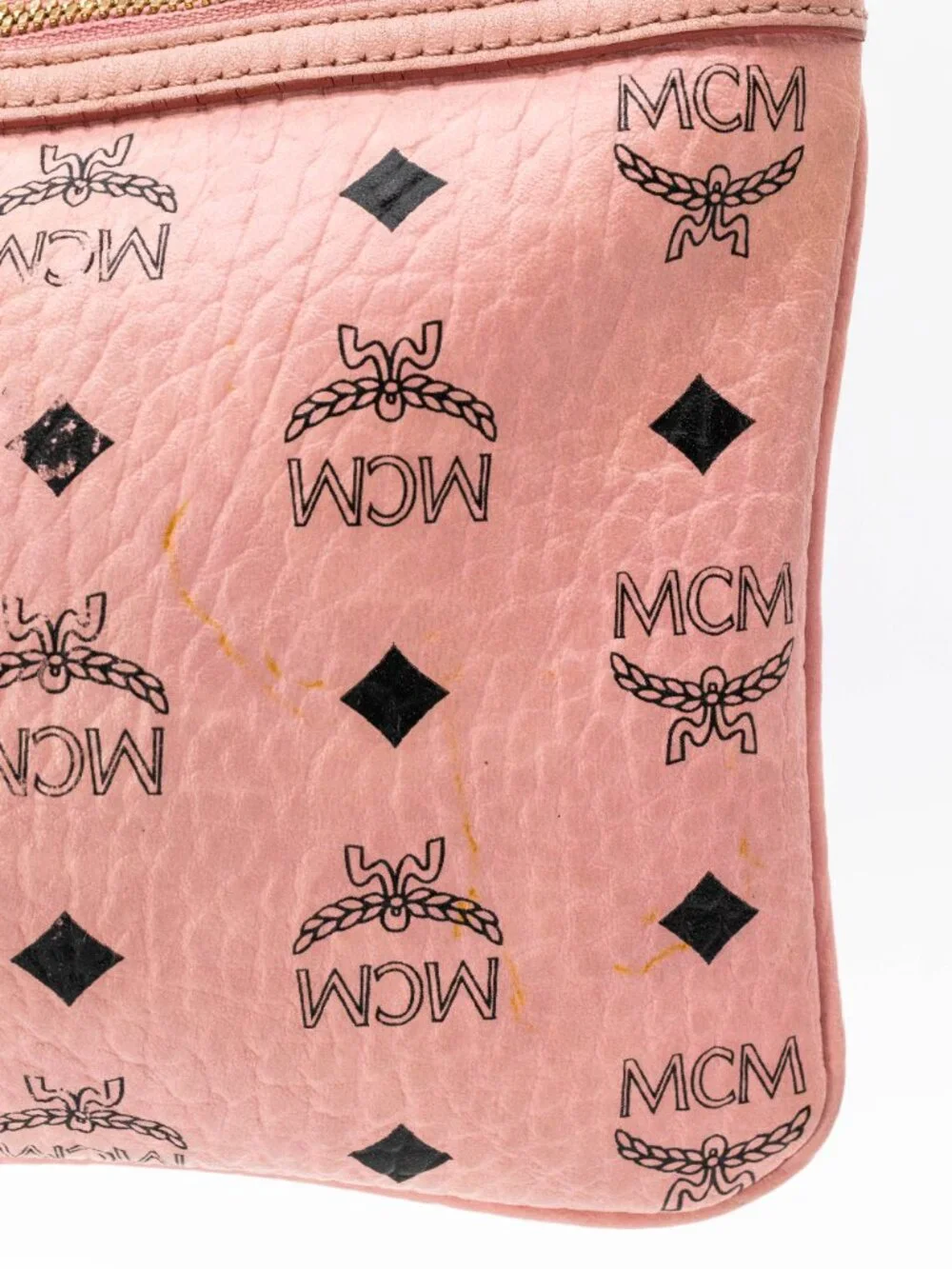 MCM Visetos Pochette Wristlet Pink Canvas